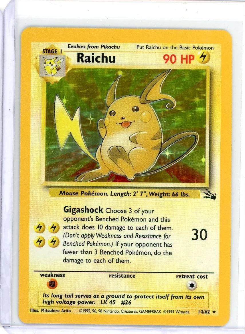 Raichu Pokémon Fossil Unlimited Holo Rare #14/62