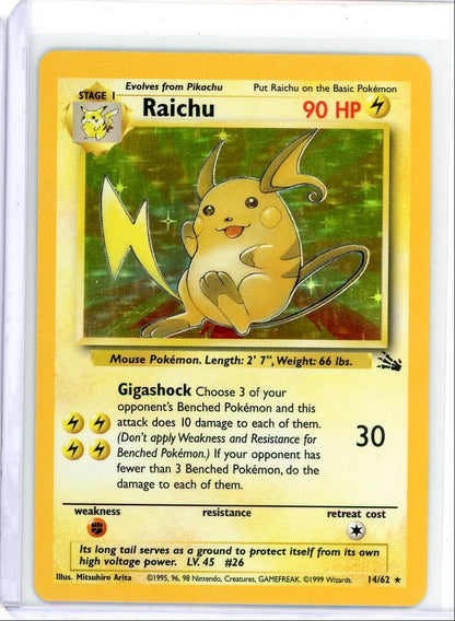 Raichu Pokémon Fossil Unlimited Holo Rare #14/62