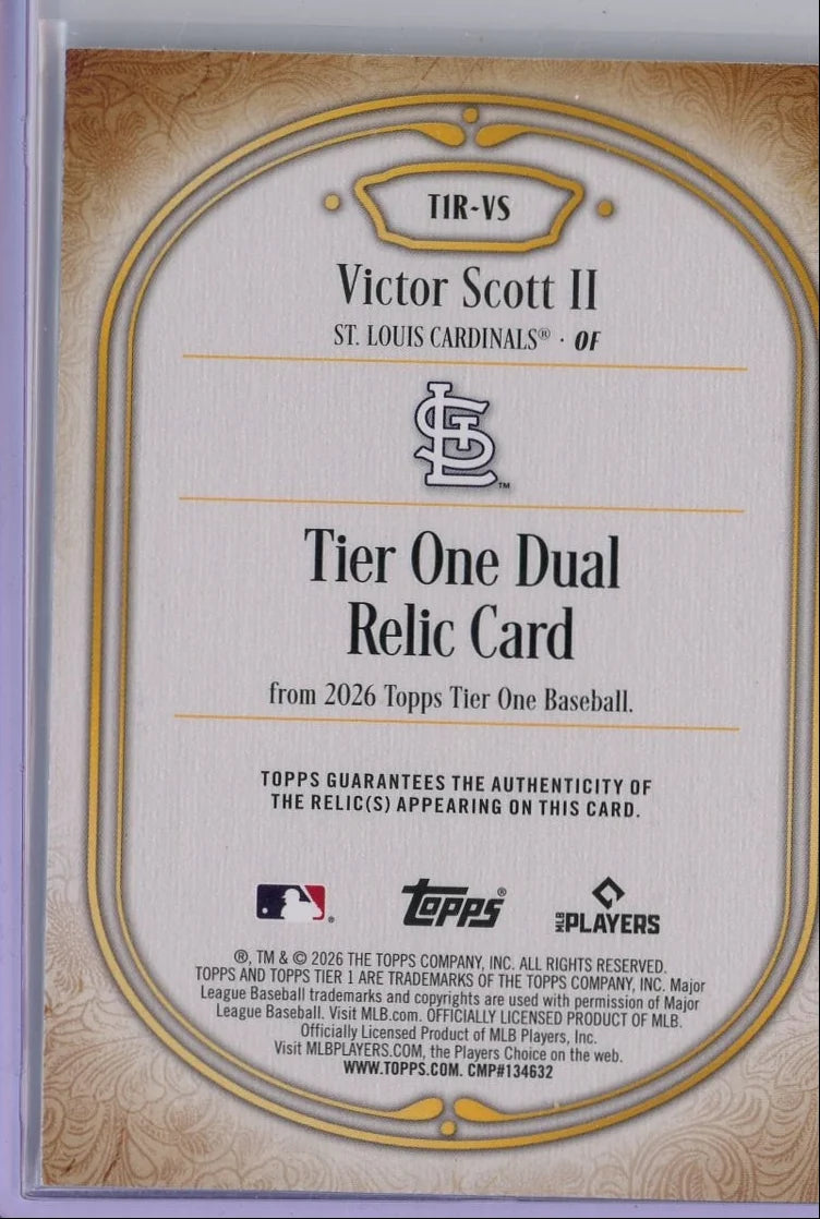Victor Scott II 2026 Topps Tier One Dual Relic #T1R-VS #'d /99 (Copy)