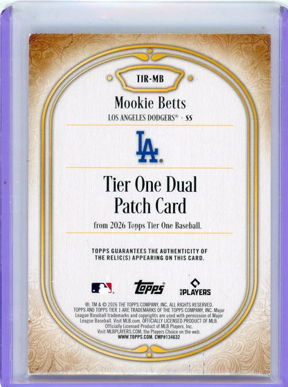 Mookie Betts 2026 Topps Tier One Dual Patch Red #'d 10/25
