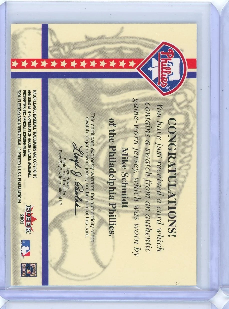 Mike Schmidt 2001 Fleer Platinum National Patch Time Relic