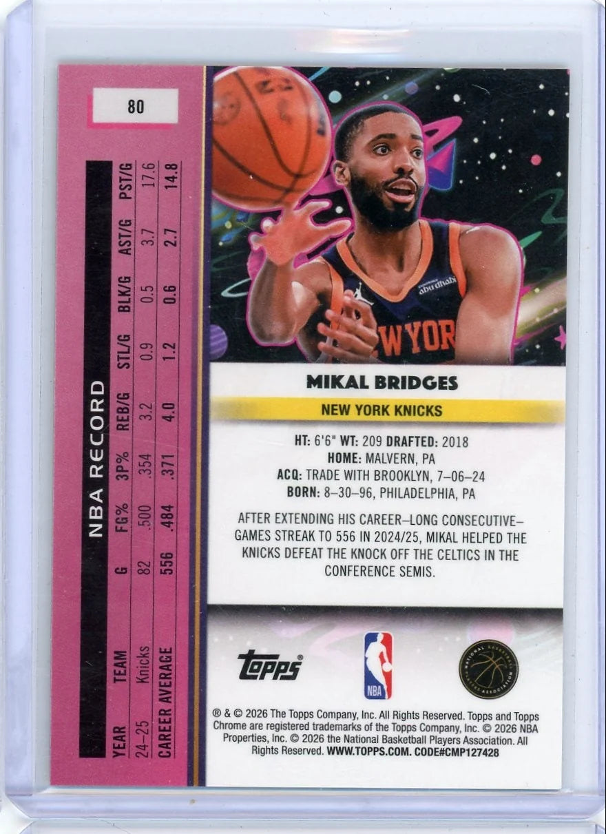 Mikal Bridges 2025-26 Topps Chrome Cosmic Gold Interstellar Refractor #'d 07/50