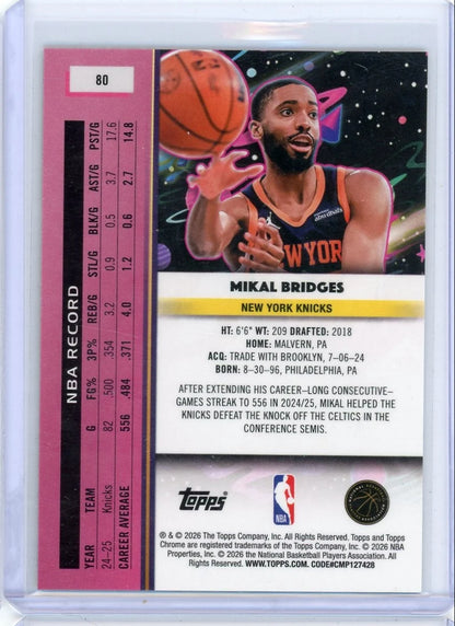 Mikal Bridges 2025-26 Topps Chrome Cosmic Gold Interstellar Refractor #'d 07/50