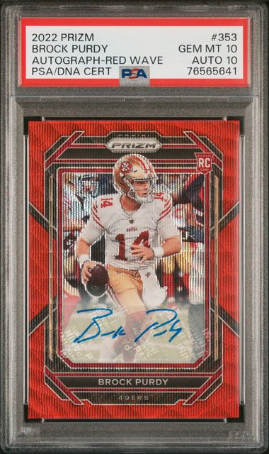 Brock Purdy 2022 Panini Prizm Red Wave Auto #'d 010/149 PSA 10 Auto 10