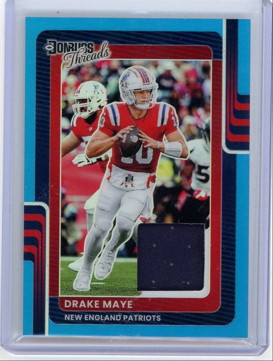 Drake Maye 2025 Panini Donruss Threads Neon Blue Prizm Jersey Relic