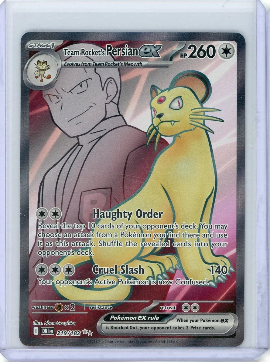 Team Rocket's Persian ex 2025 Pokémon Destined Rivals rare holo #219/182