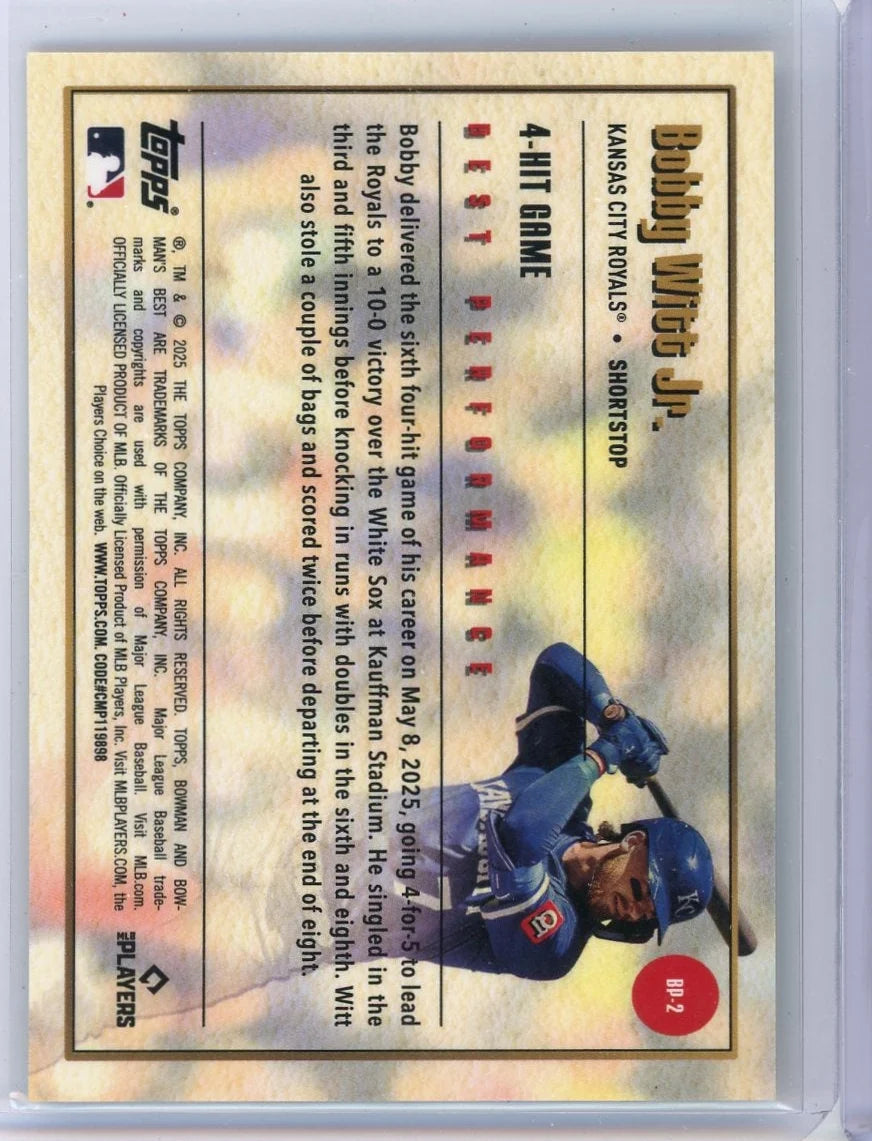 Bobby Witt Jr. 2025 Bowman's Best 4-Hit Game Best Performances Lava Refractor #'d 43/50