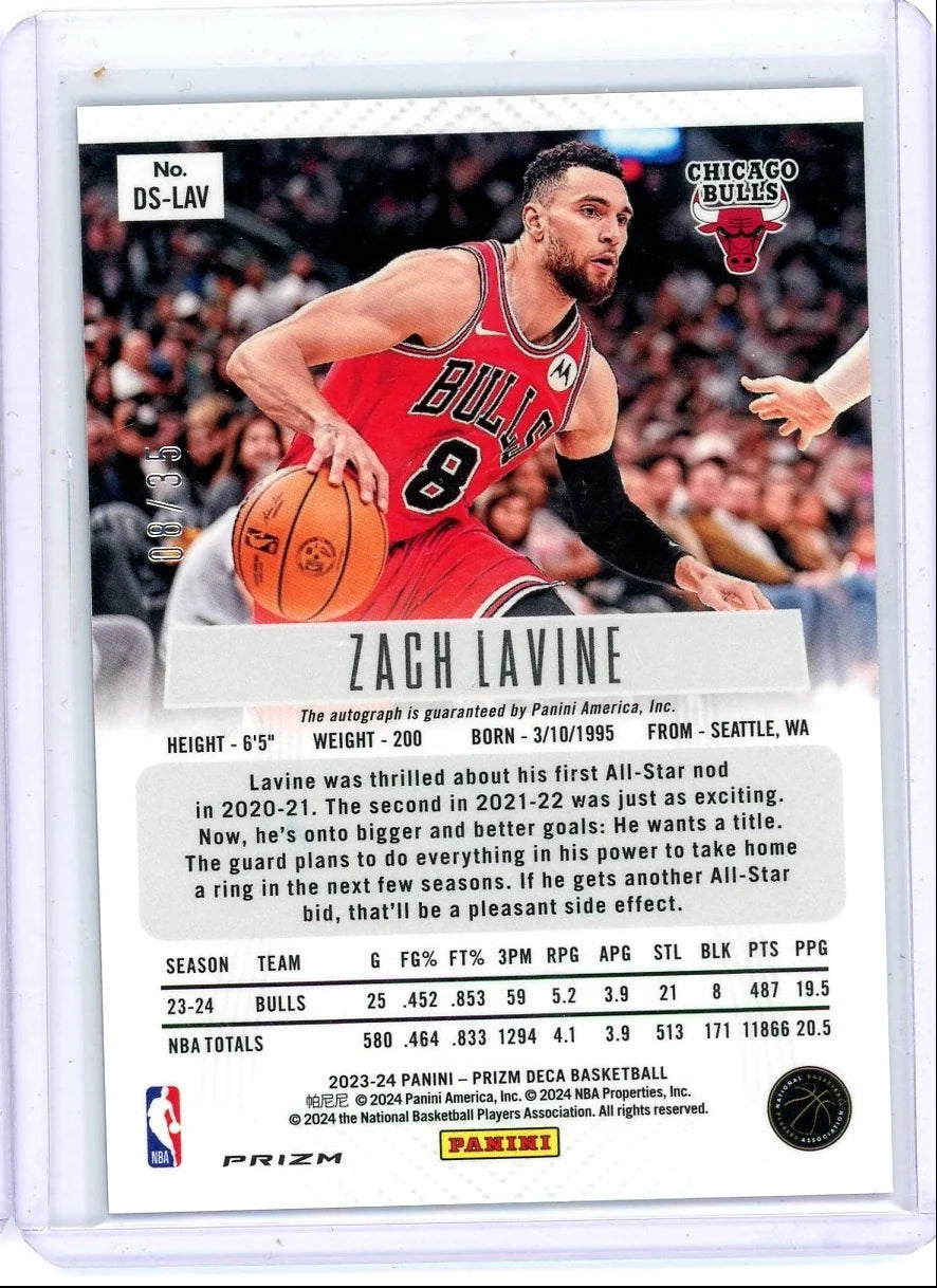 Zach Lavine 2023-24 Panini Prizm Deca Blue Autograph #'d 08/35 (Jersey match)