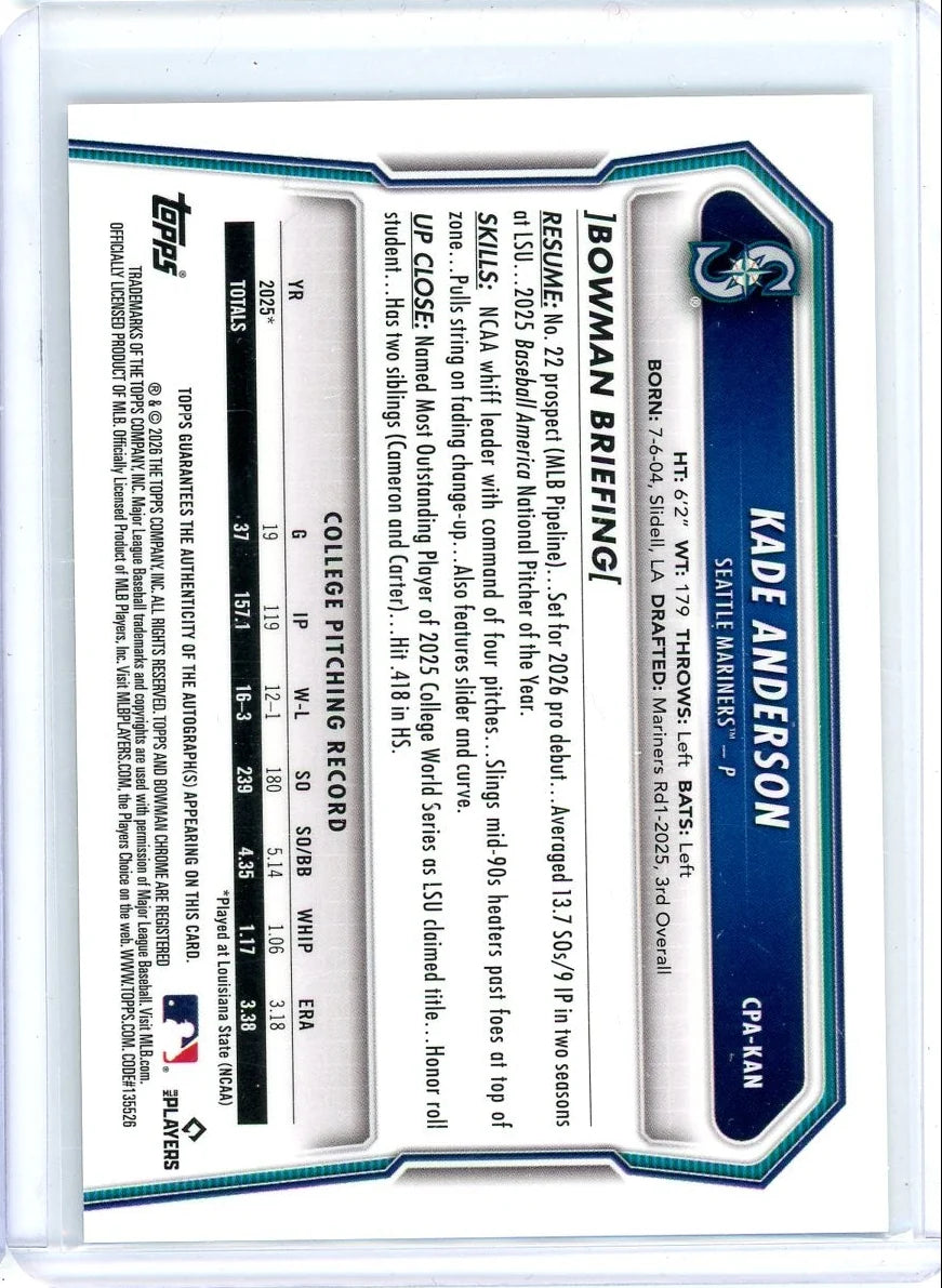 Kade Anderson 2026 Bowman Chrome Auto