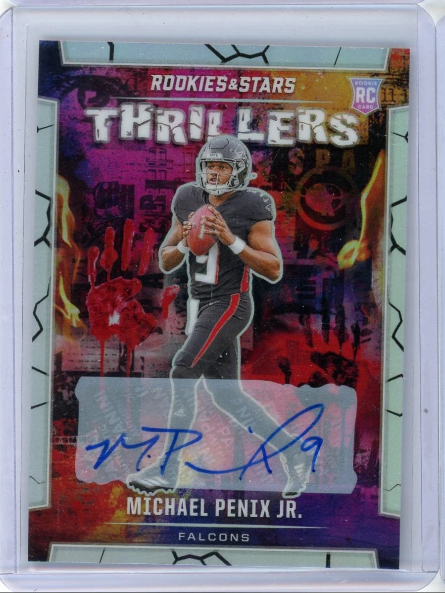 Michael Penix Jr. 2024 Panini Rookies & Stars Thrillers autograph RC #'d 92/99