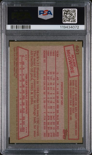 Mark McGwire 1985 Topps 1984 USA Baseball Team #401 PSA 8