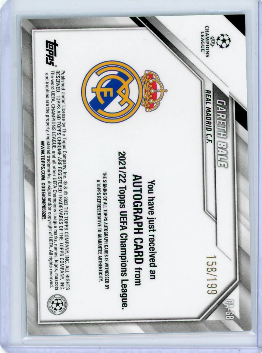 Gareth Bale 2021-22 Topps Chrome UEFA Champions League Aqua Refractor Auto #'d 158/199