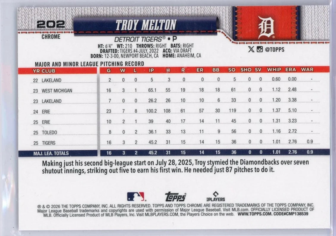 Troy Melton Topps Chrome Rookie Card #202