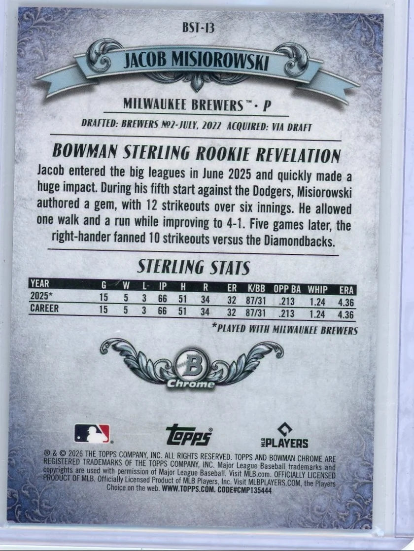 Jacob Misiorowski 2026 Bowman Chrome Sterling RC #'d 108/150