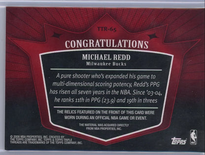Michael Redd 2008 Topps Triple Threads 3PT triple relic #'d 10/18