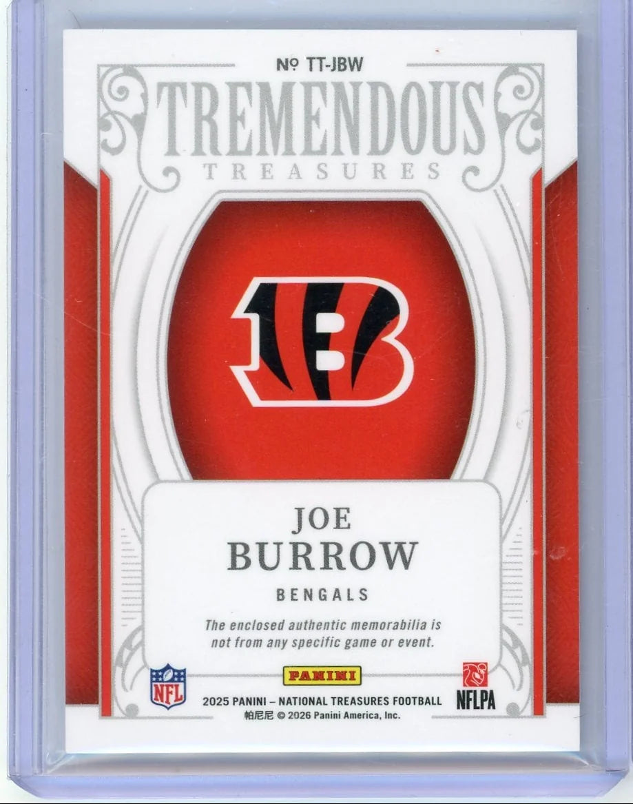 Joe Burrow 2025 Panini National Treasures Tremendous Treasures relic #'d 66/99