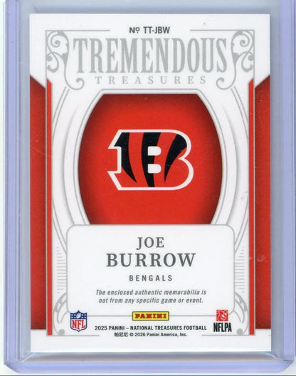 Joe Burrow 2025 Panini National Treasures Tremendous Treasures relic #'d 66/99