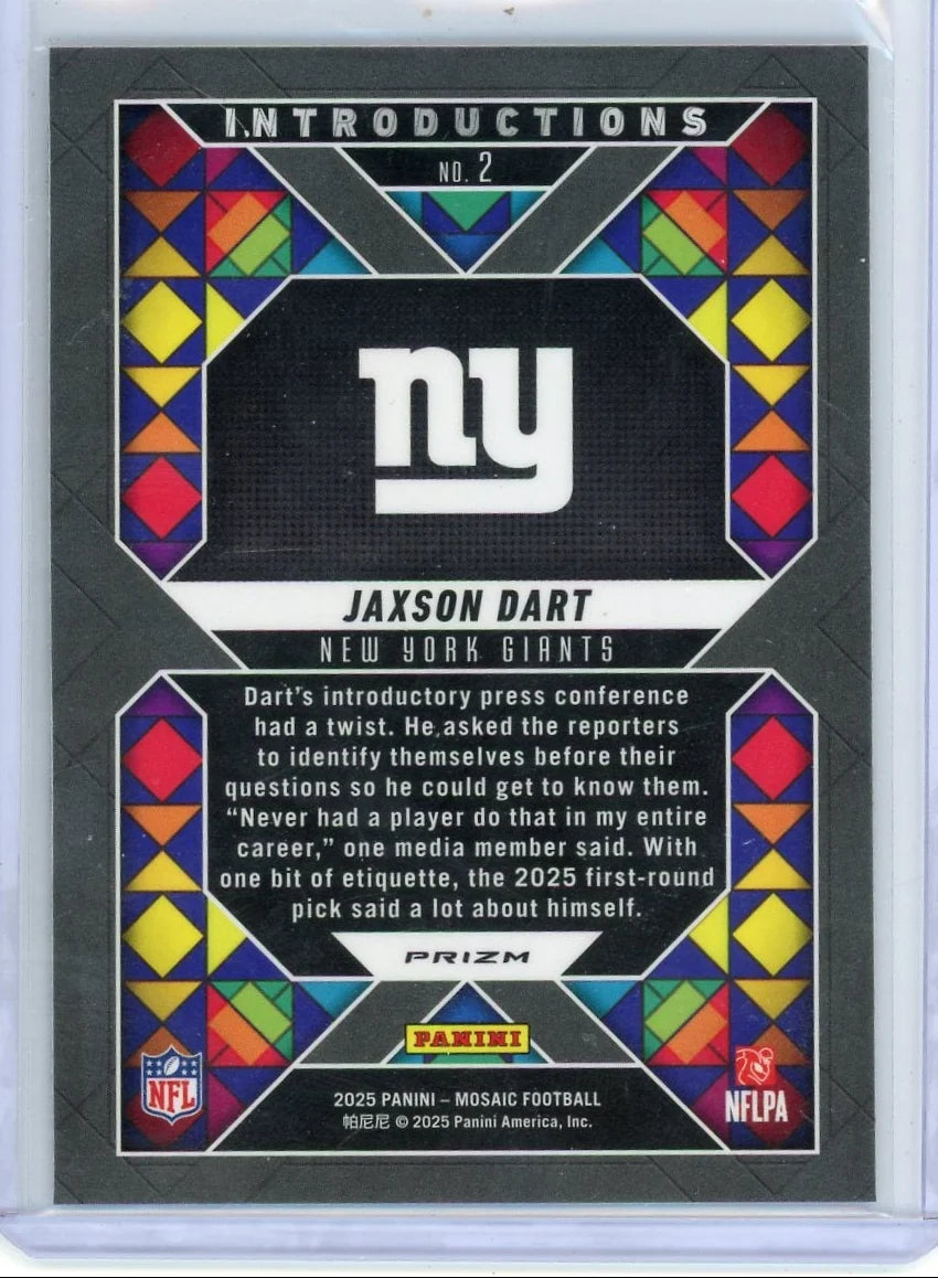 Jaxson Dart 2025 Panini Mosaic Introductions No Huddle