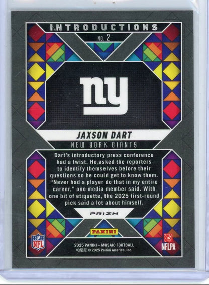 Jaxson Dart 2025 Panini Mosaic Introductions No Huddle