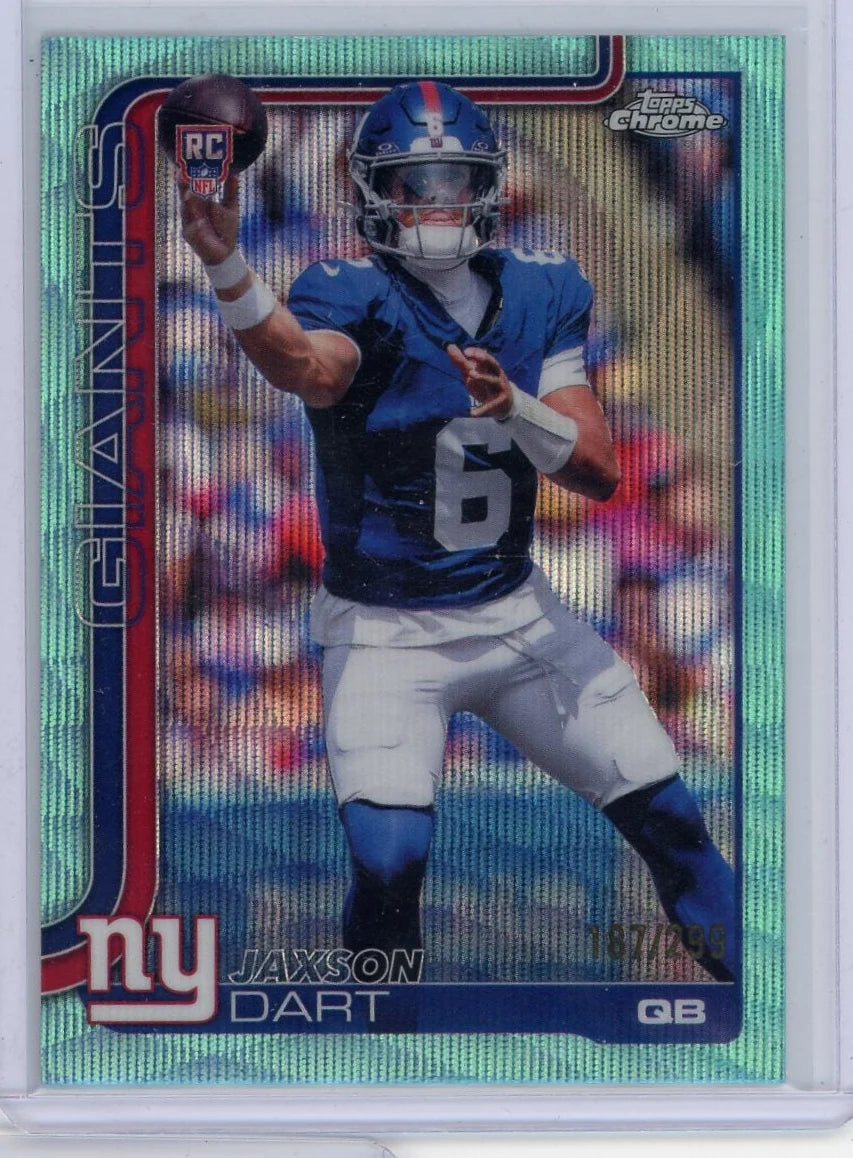 Jaxson Dart 2025 Topps Chrome Rookie Teal Wave Refractor #'d 187/299