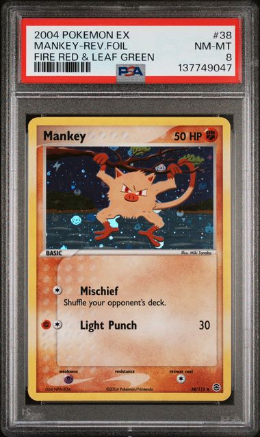 Mankey 2004 Pokemon EX Fire Red & Leaf Green reverse foil #38/112 PSA 8