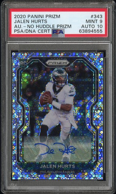 Jalen Hurts 2020 Panini Prizm No-Huddle Rookie Disco Auto PSA 9 AUTO 10