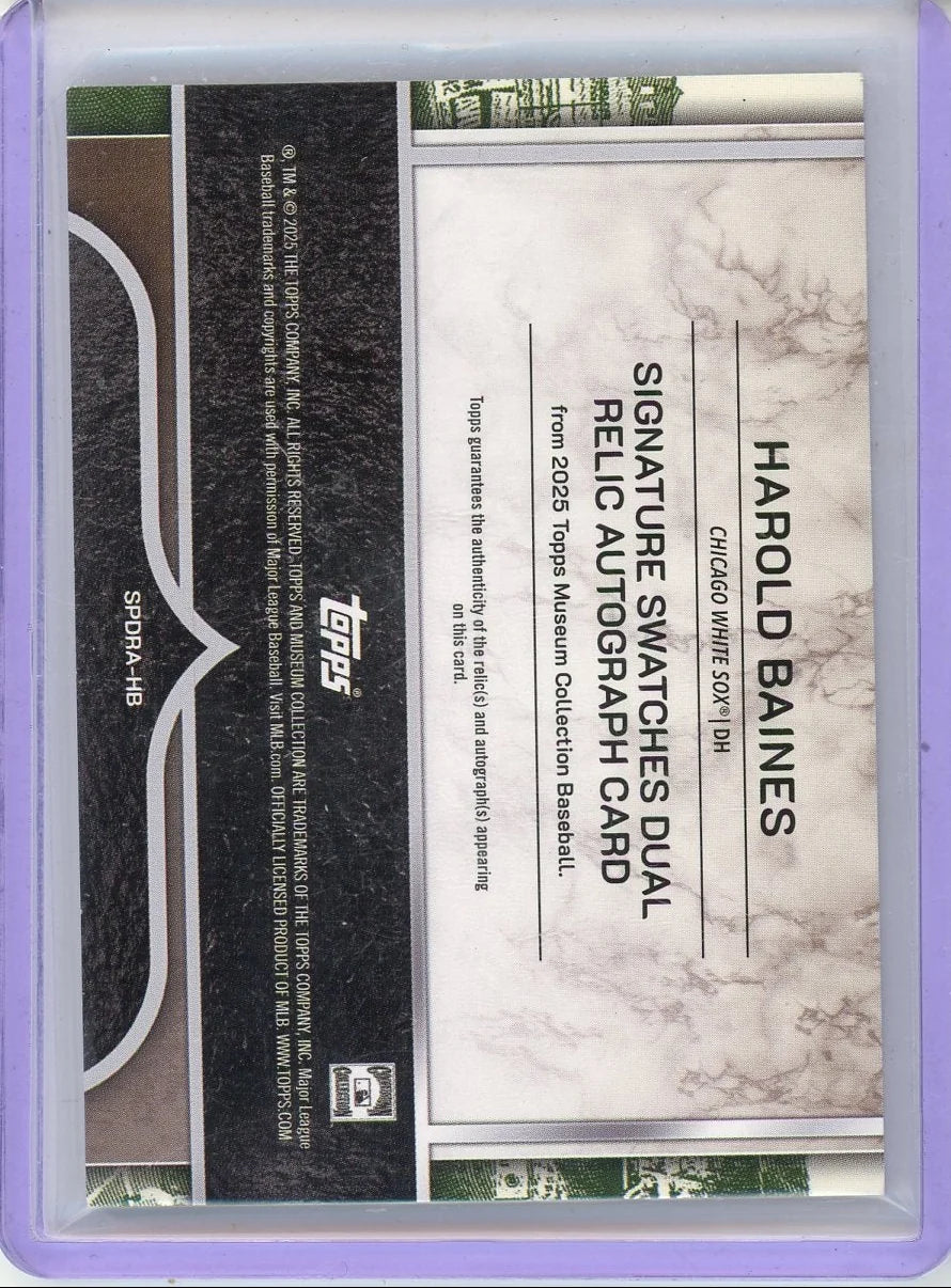 Harold Baines 2025 Topps Museum Signature Swatches autograph dual relic #'d 14/99