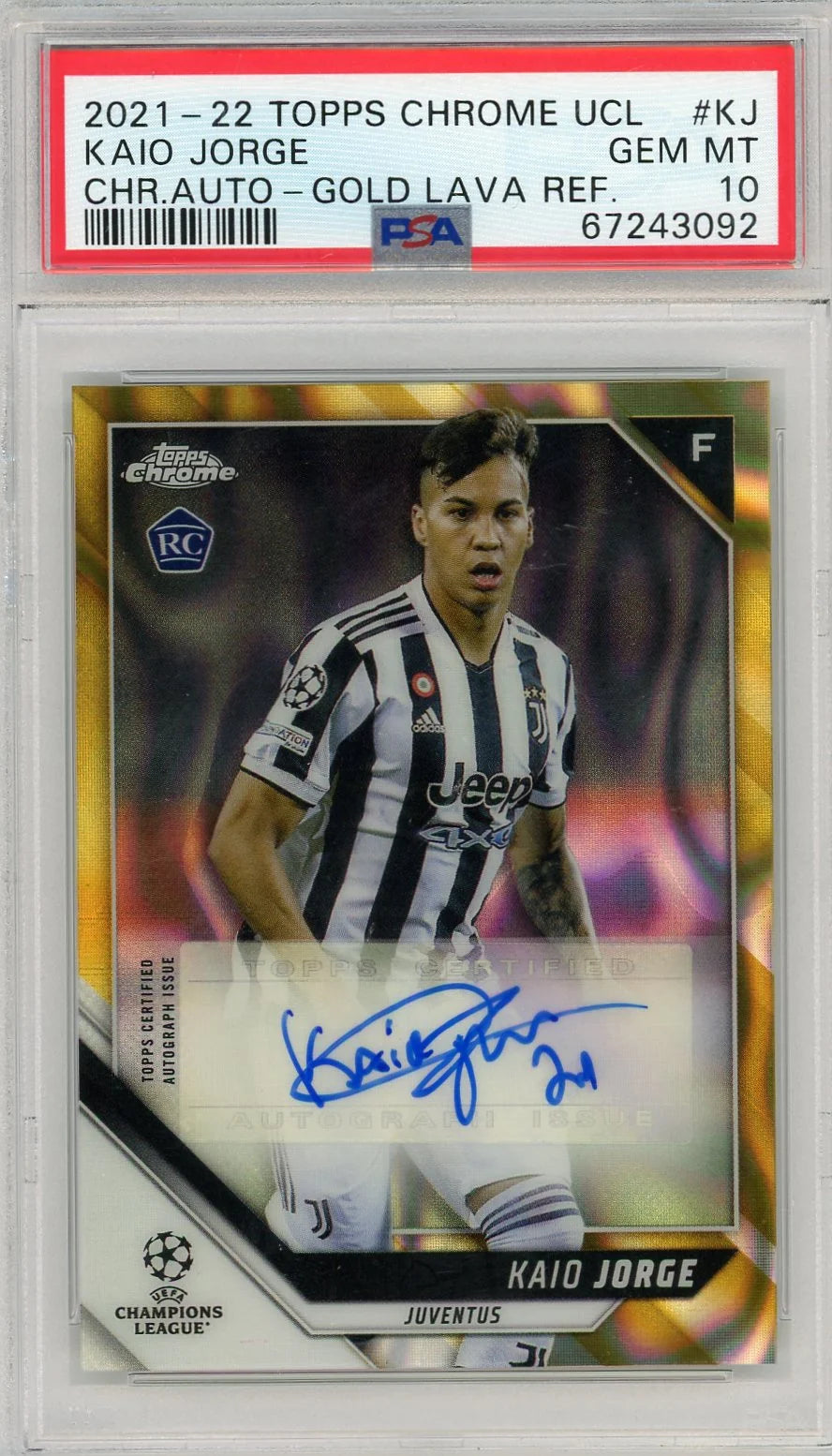 Kaio Jorge 2021-22 Topps Chrome UEFA Champions League Gold Lava Refractor Auto PSA 10