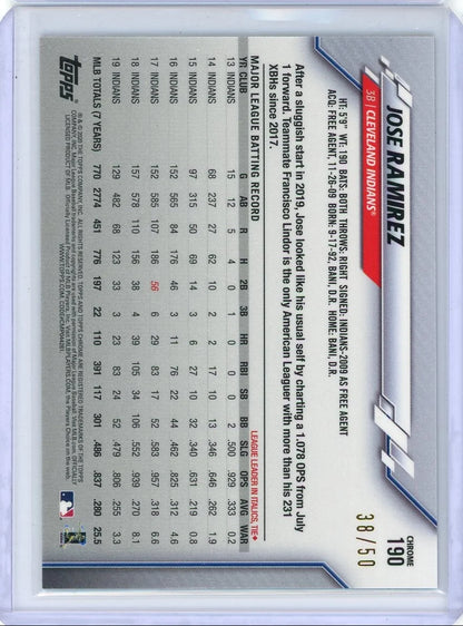 Jose Ramirez 2020 Topps Chrome Ben Baller gold ref. #'d 38/50
