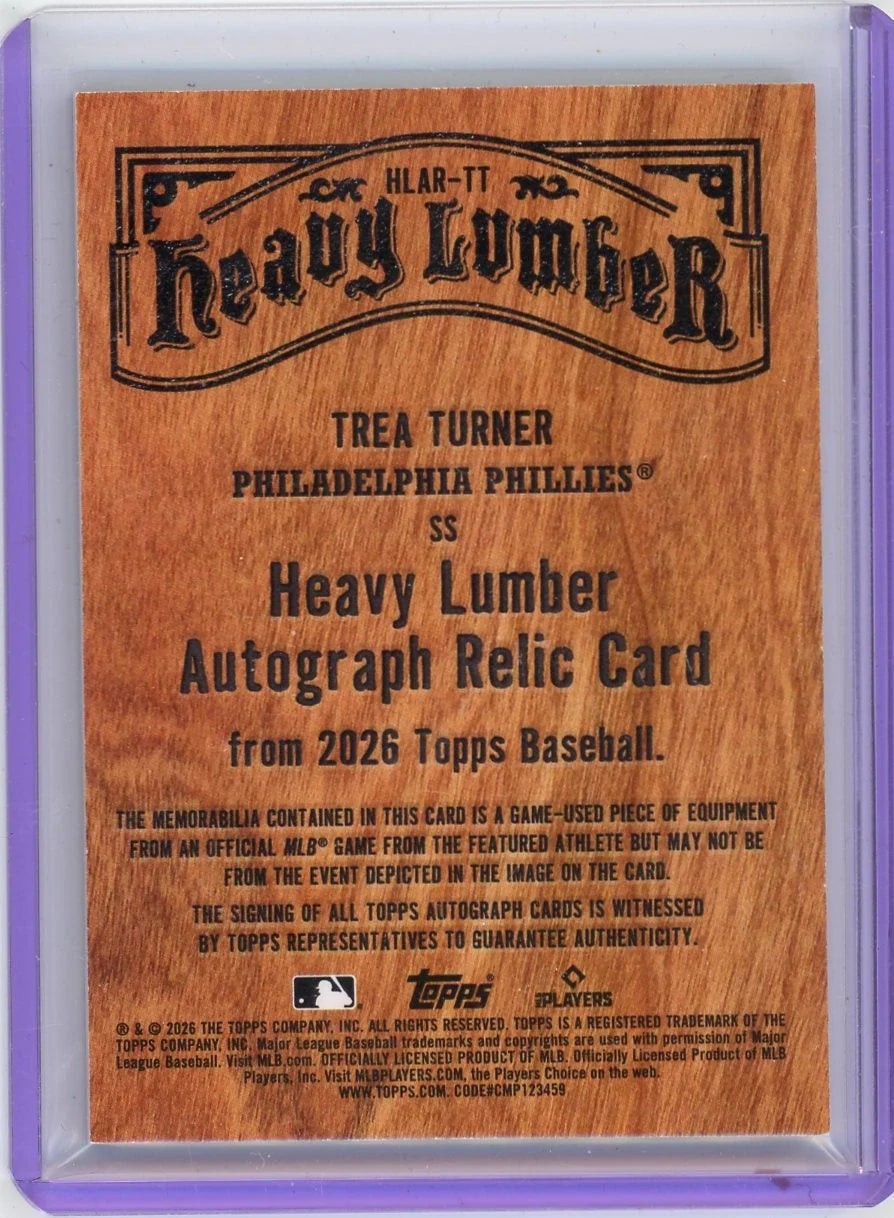 Trea Turner 2026 Topps Series 1 Heavy Lumber Game-Used Bat Relic Autograph