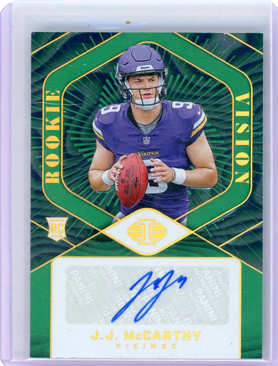 J.J. McCarthy 2024 Panini Illusions Rookie Vision Green Auto #'d 3/10