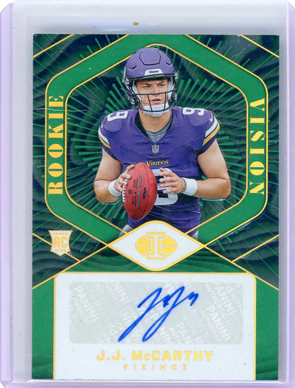 J.J. McCarthy 2024 Panini Illusions Rookie Vision Green Auto #'d 3/10