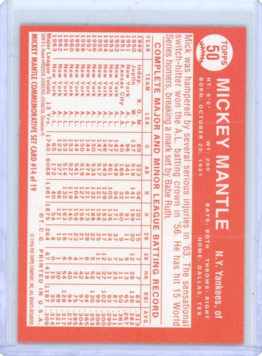 Mickey Mantle 1996 Topps Commemorative Set '64 Reprint Refractor w/ Coating