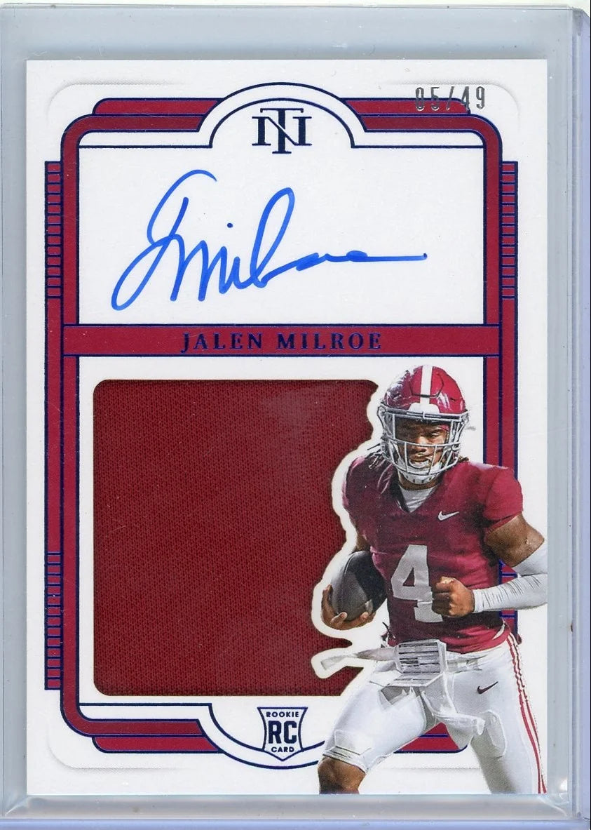 Jalen Milroe 2025 Panini National Treasures Collegiate RPA #'d 05/49