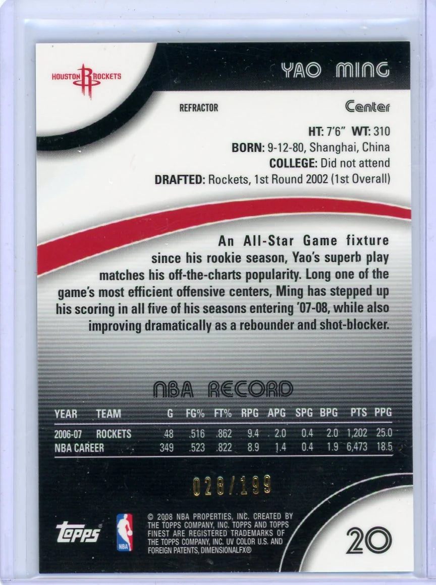 Yao Ming 2008 Topps Finest Refractor #'d 028/199