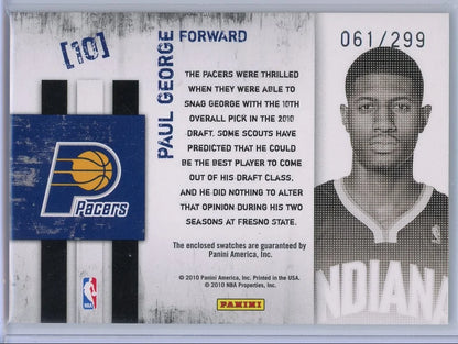 Paul George 2010 Rookies and Stars Freshman Orientation Dual Patch #'d 061/299
