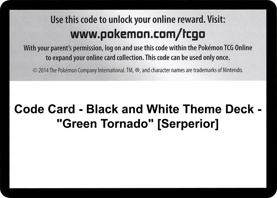 Code Card - Black and White Theme Deck - "Green Tornado" [Serperior] (Black and White) (BLW)