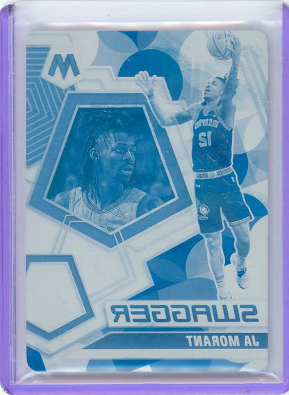 Ja Morant 2021-22 Panini Mosaic Swagger Cyan Printing Plate #'d 1/1