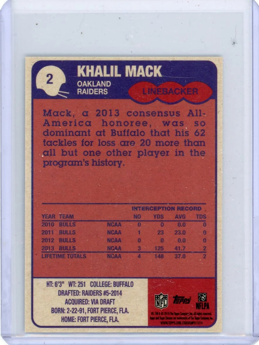 Khalil Mack 2014 Topps Chrome Retro Mini RC #'d 01/50