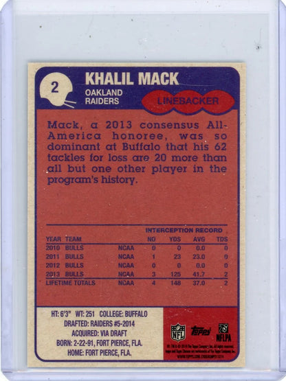 Khalil Mack 2014 Topps Chrome Retro Mini RC #'d 01/50