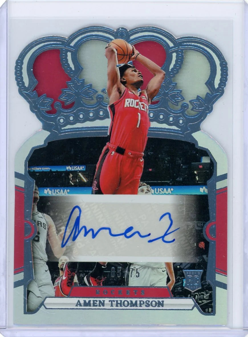 Amen Thompson 2023-24 Panini Crown Royale Rookie Crown Auto Blue RC #'d 05/75