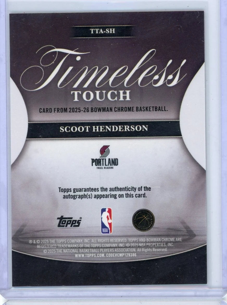 Scoot Henderson 2025-26 Bowman Basketball Timeless Touch Autograph