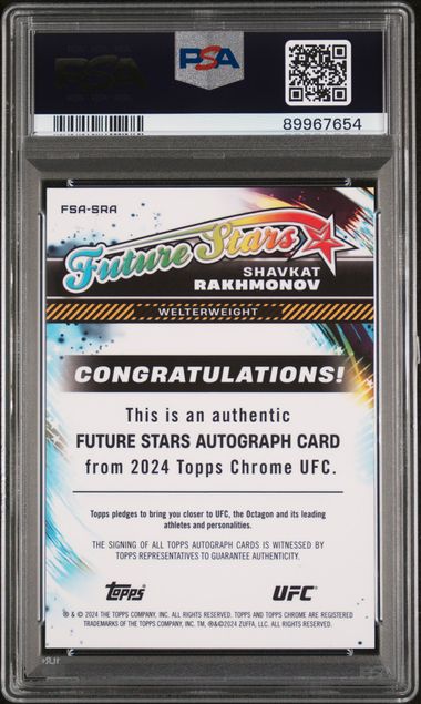 Shavkat Rakhmonov 2024 Topps Chrome Future Stars autograph PSA 10