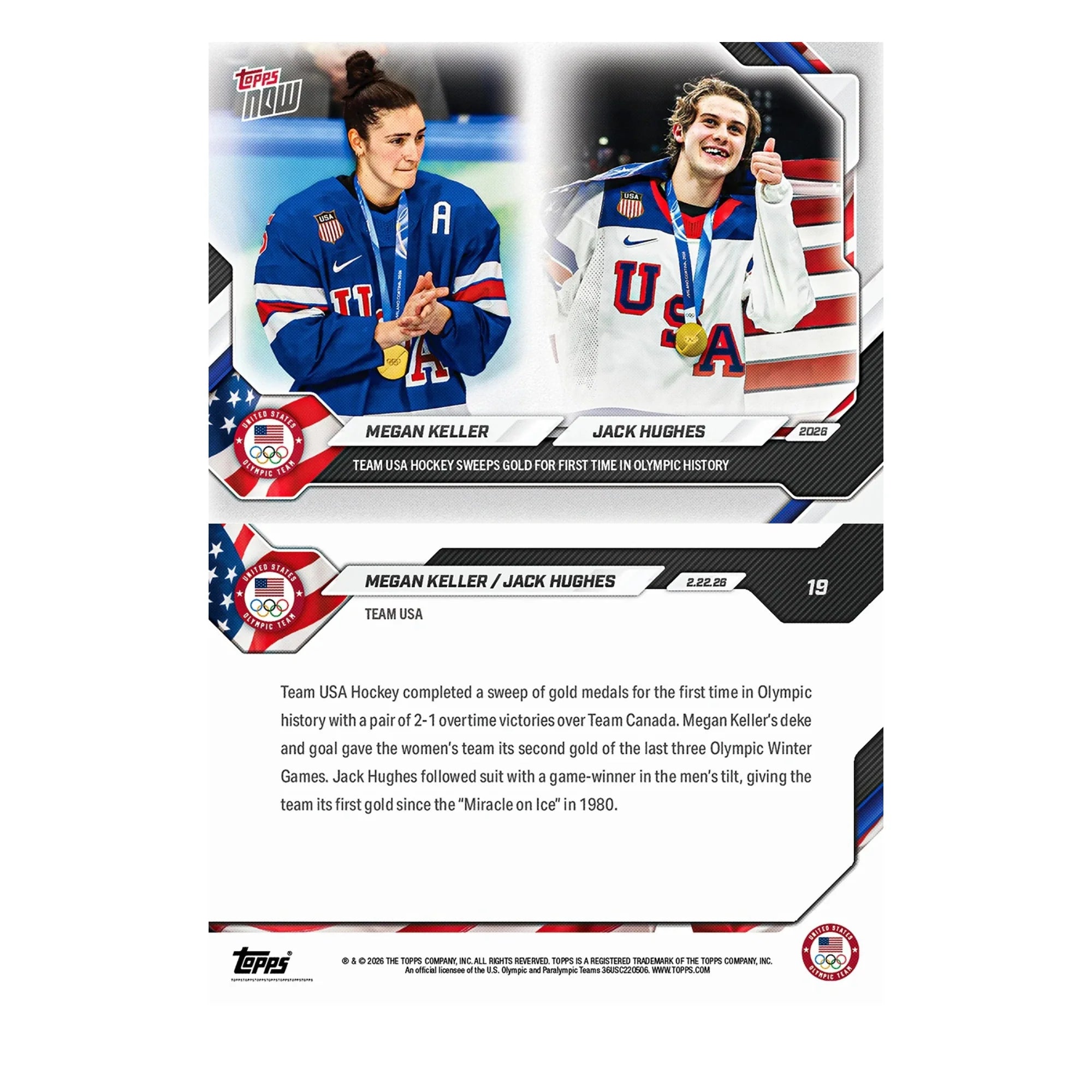 Megan Keller / Jack Hughes 2026 Olympics Topps NOW #19