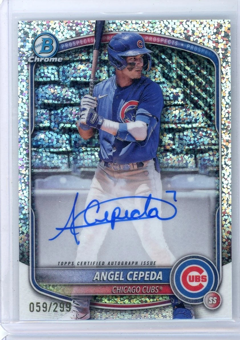 Angel Cepeda 2025 Bowman Chrome autograph speckle ref. #'d 059/299