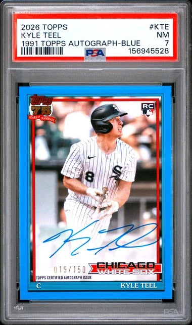 Kyle Teel 2026 Topps Series 1 1991 Topps Autograph Blue #'d 019/150 PSA 7