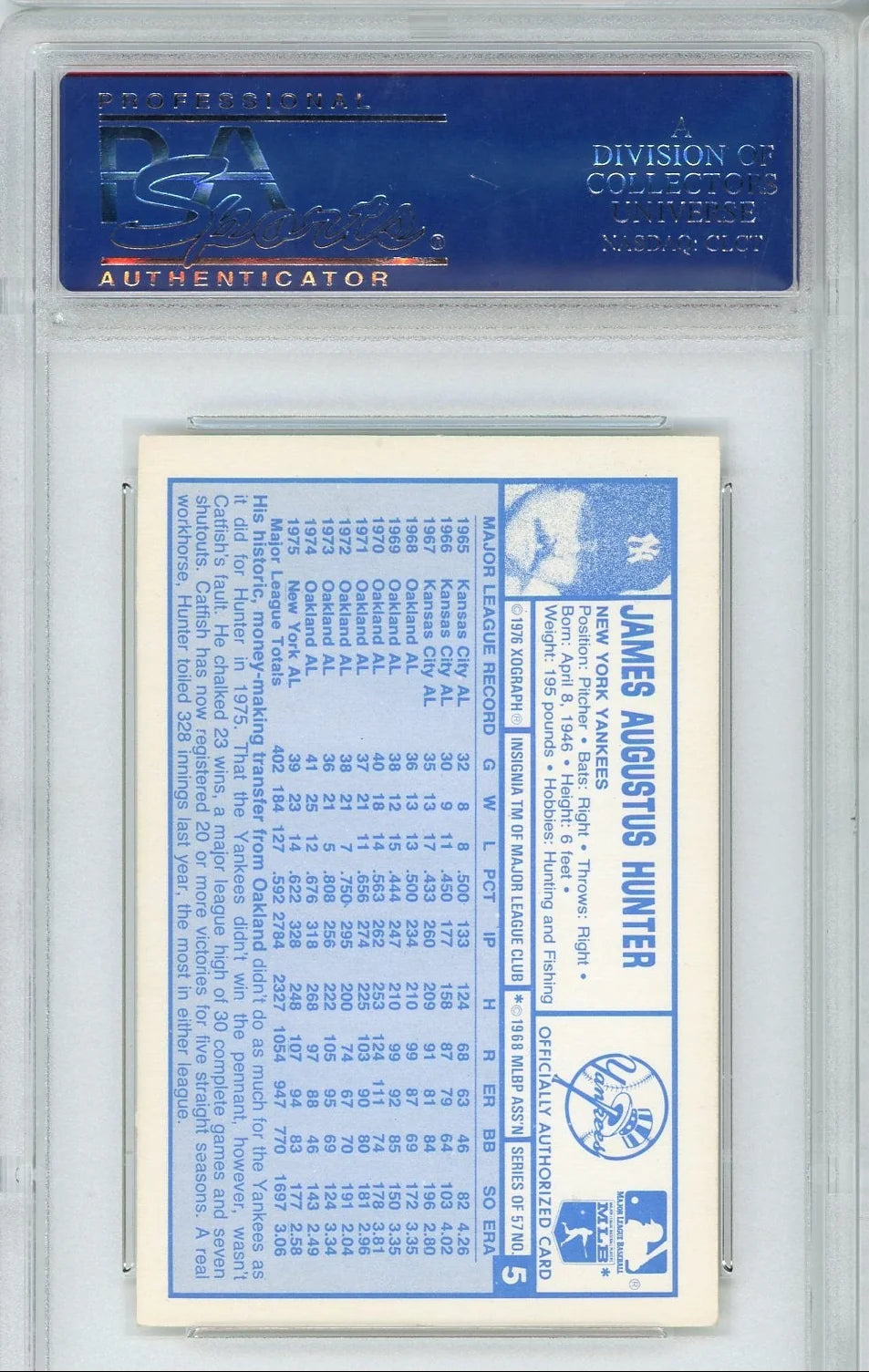 Catfish Hunter 1976 Kellogg's 3-D Super Stars #5 PSA 9