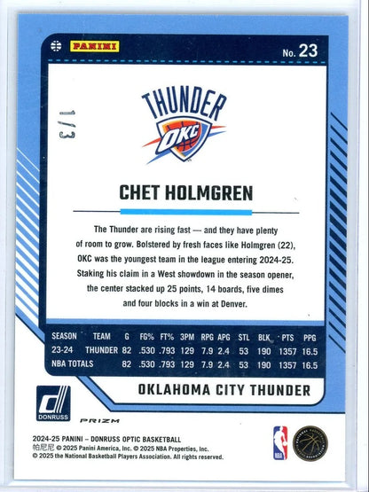 Chet Holmgren 2024-25 Panini Donruss Optic FOTL black prizm #'d 1/3