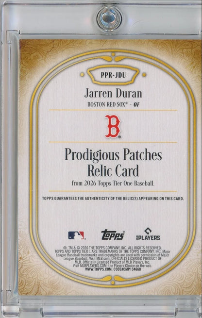 Jarren Duran 2026 Topps Tier One Prodigious Patches Relic #PPR-JDU #'d 1/1