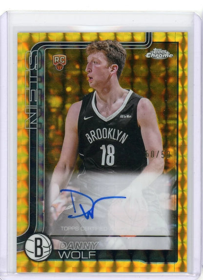 Danny Wolf 2025 Topps Chrome Basketball Gold Geometric Rookie Autograph #'d 50/50